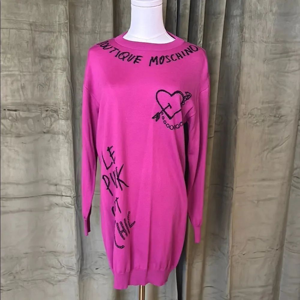 Boutique Moschino magenta color print sweater dress, XS